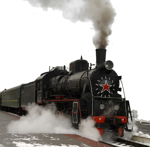 蒸汽机车。古代的列车与一辆蒸汽机车 — 图库照片