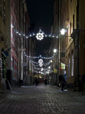 Christmas street at night clipart