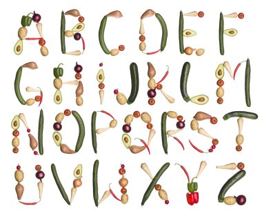 The Alphabet formed by vegetables
