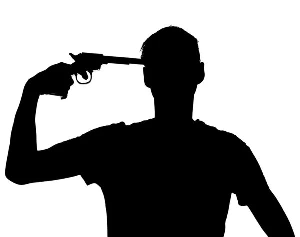 Άνθρωπος με ένα πυροβόλο όπλο στο κεφάλι του — Φωτογραφία Αρχείου