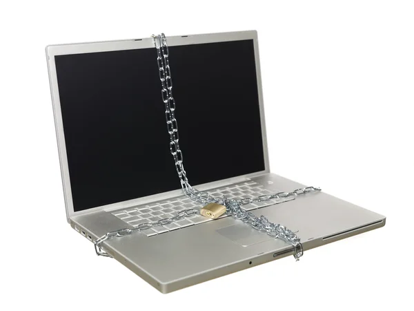Przykuty i zablokowany laptop — Zdjęcie stockowe