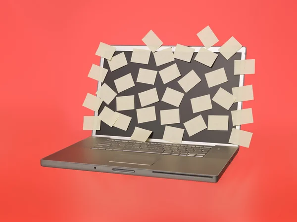 Laptop mit leeren Post-its — Stockfoto