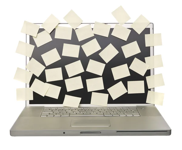 Laptop-val-a üres Öntapadó jegyzetlapok — Stock Fotó
