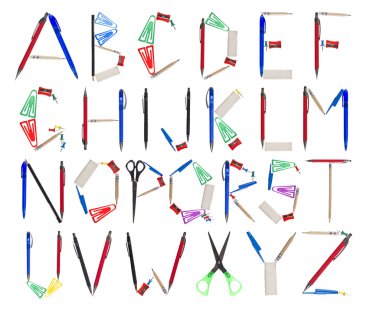 The Alphabet formed by office supplies clipart
