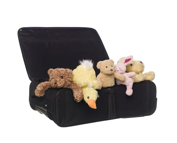 Valigia con animali giocattolo — Foto Stock