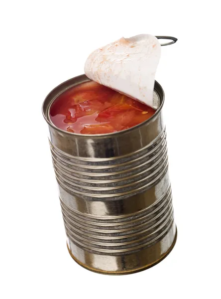 Boîte de conserve avec tomates — Photo