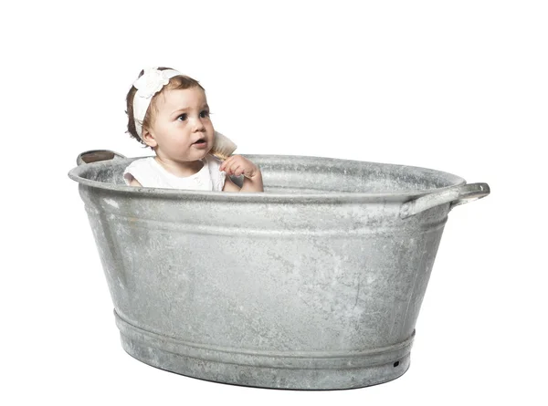 Baby in a bucket — Stock Photo, Image