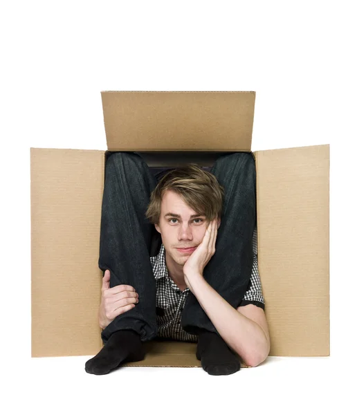 Acrobat man in box — Stock Photo, Image