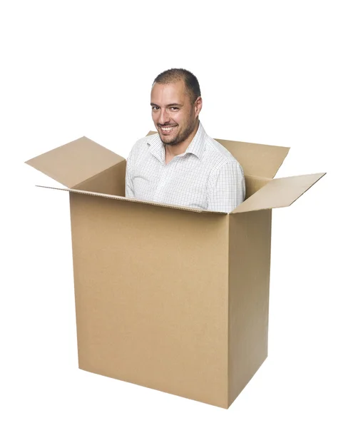 Homem numa caixa — Fotografia de Stock