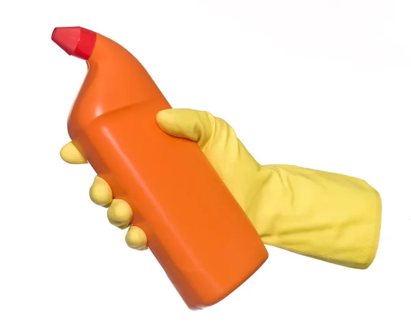 Чистящая рука и бутылка — стоковое фото