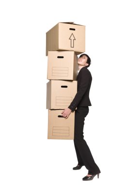 Woman with four boxes clipart