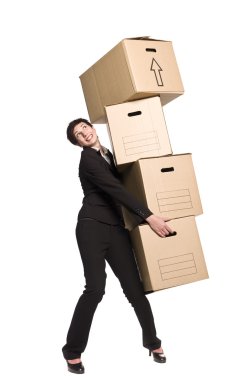 Woman with four boxes clipart