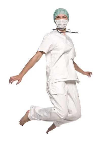 Hoppande sjuksköterska — Stockfoto