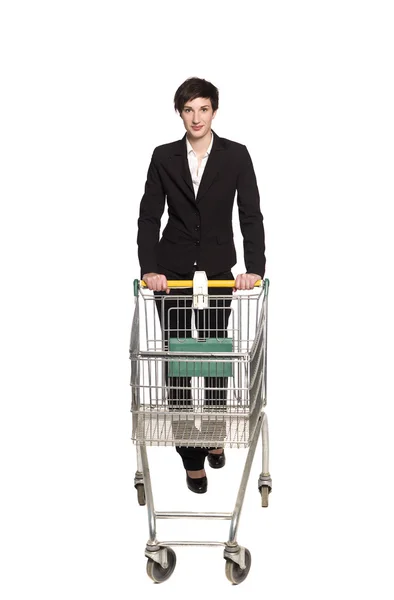 Woman with shopping-cart — Stock Photo, Image