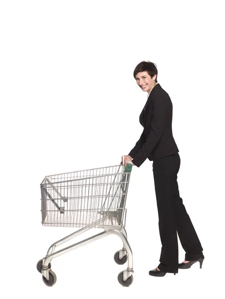 Žena s nákupním košíkem — Stock fotografie