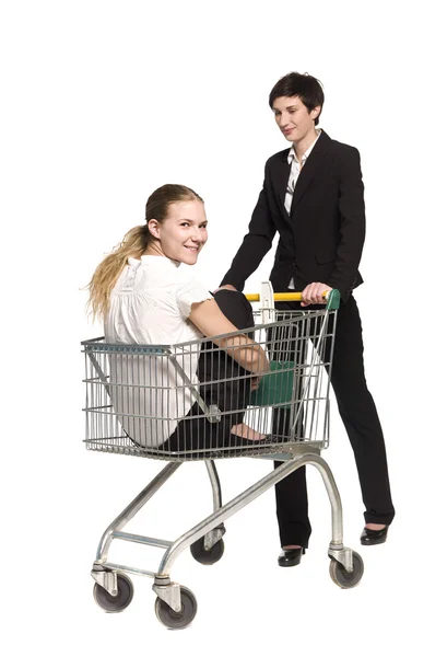 Women and shopping cart — Stock Photo, Image