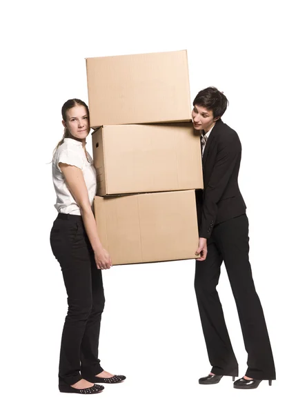 Women with boxes — Stock Photo, Image