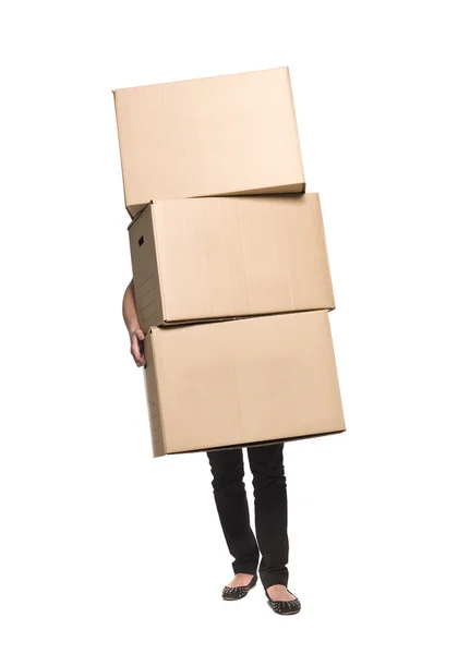 Mujer con tres cajas — Foto de Stock