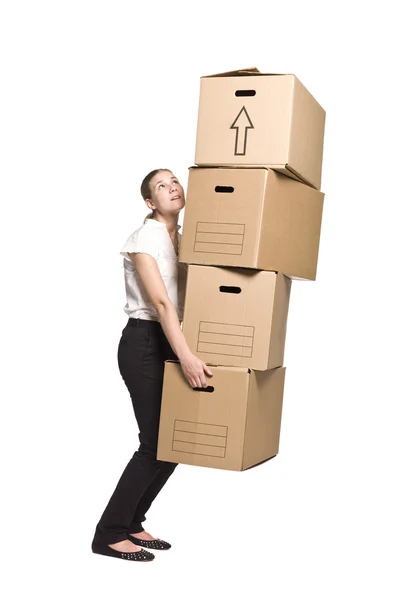 Mulher com caixas — Fotografia de Stock