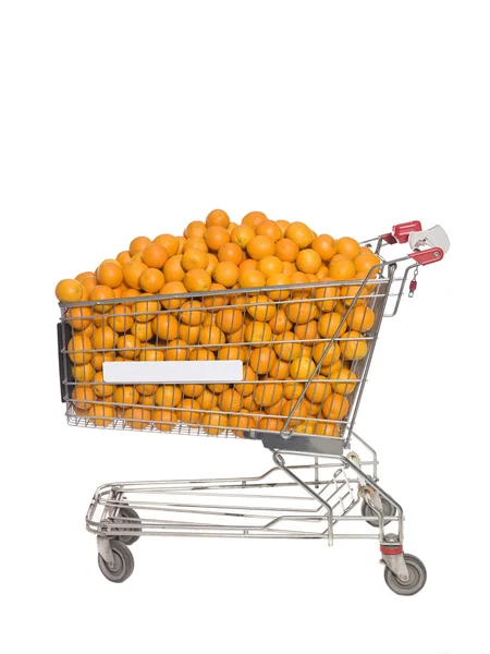 Carrinho de compras com laranjas — Fotografia de Stock
