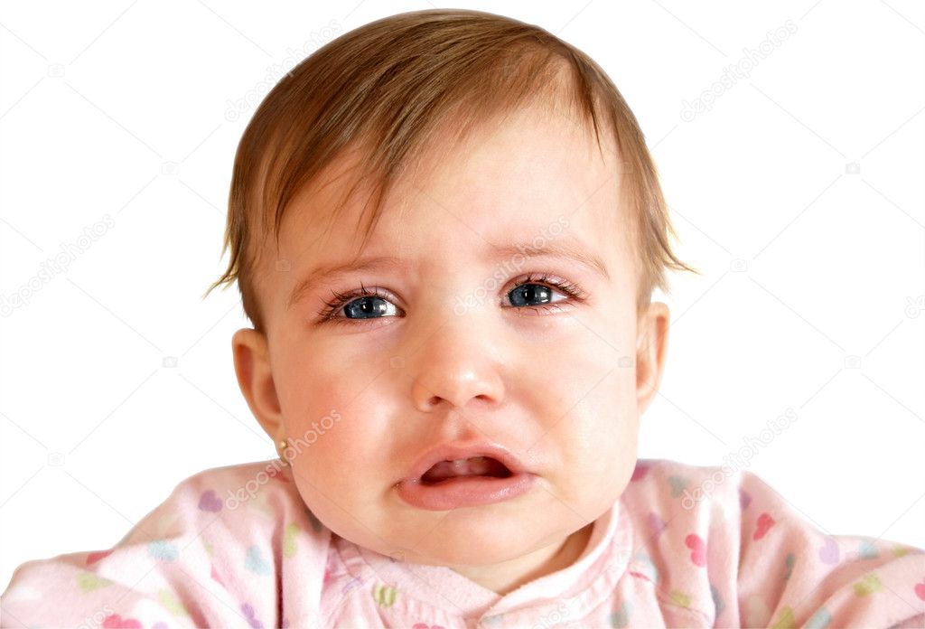 Crying baby girl close-up