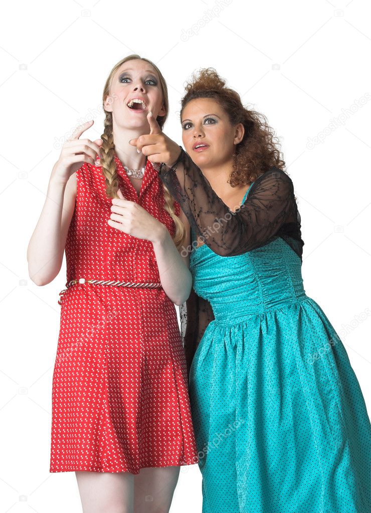 Two girls making remarks about somebody