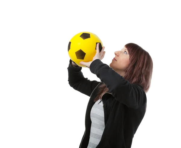 Sarı topu ile kız — Stok fotoğraf