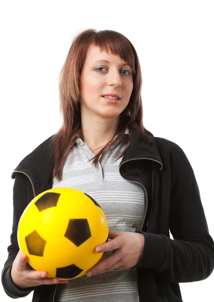 Девушка с желтым мячом — стоковое фото