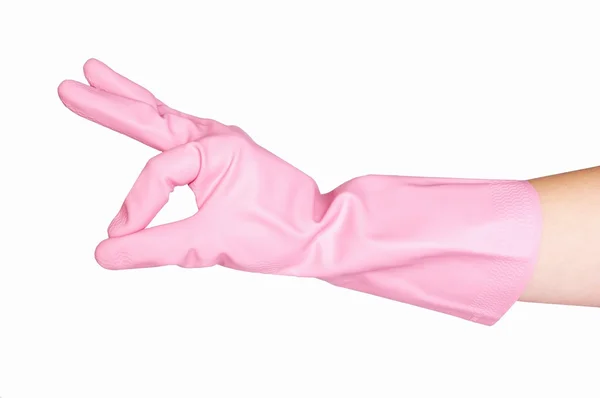 Excellent gesture pink glove isolated — Stock Photo, Image