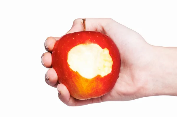 Κόκκινο μήλο δαγκωμένο που απομονώνονται σε λευκό — Φωτογραφία Αρχείου