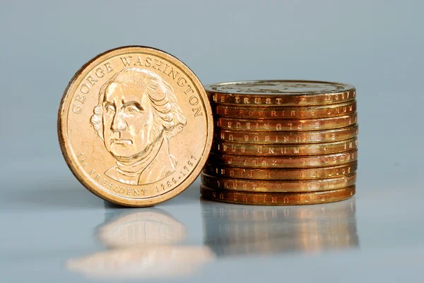 Stack av USA dollar mynt Royaltyfria Stockfoton