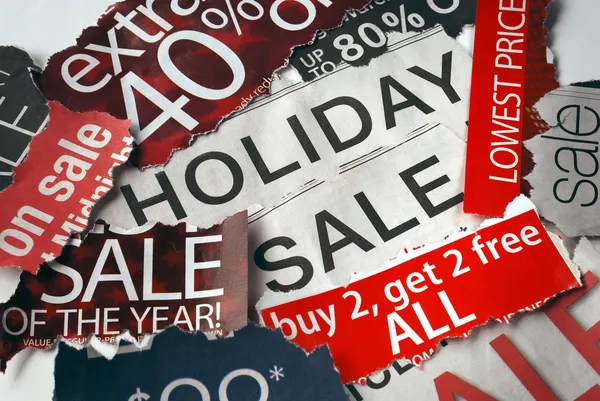 Various holiday on sale signs — Stock Photo, Image