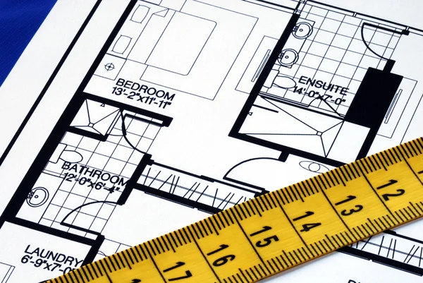 Floorplan을 측정 스톡 사진