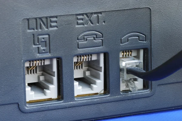 Line connectors at the fax machine — Stok fotoğraf