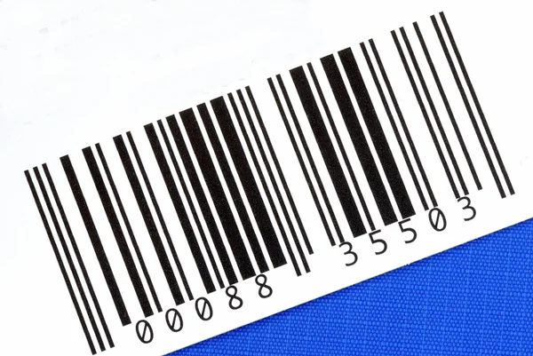 Strichcode des Produkts isoliert auf blau — Stockfoto