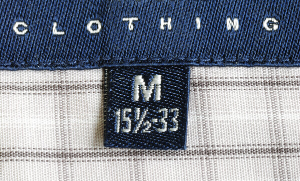 Close up view of the clothing label