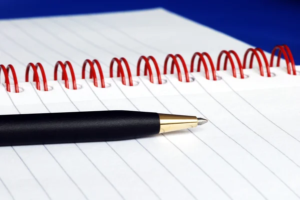 O bloco de notas em espiral com uma caneta — Fotografia de Stock