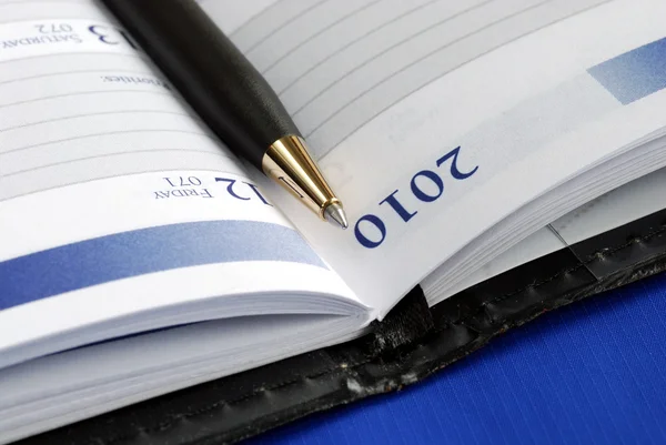 Close-up van het dagboek met een pen — Stockfoto