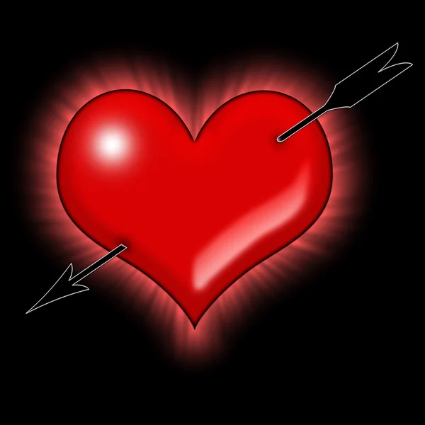 Red heart on the black background — Stock Photo, Image