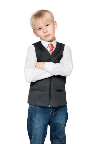 Retrato do menino de colete e gravata — Fotografia de Stock