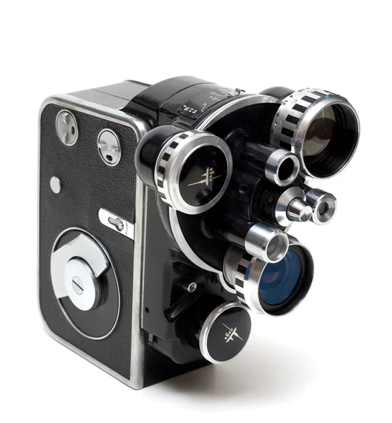 Câmera de filme antigo 16 mm com três lentes — Fotografia de Stock