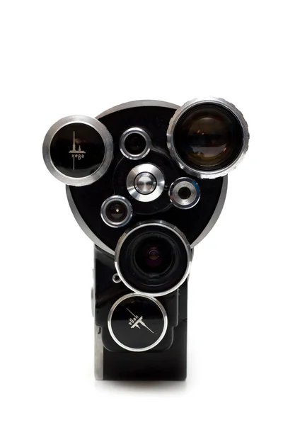 Alte Filmkamera 16 mm mit drei Objektiven — Stockfoto