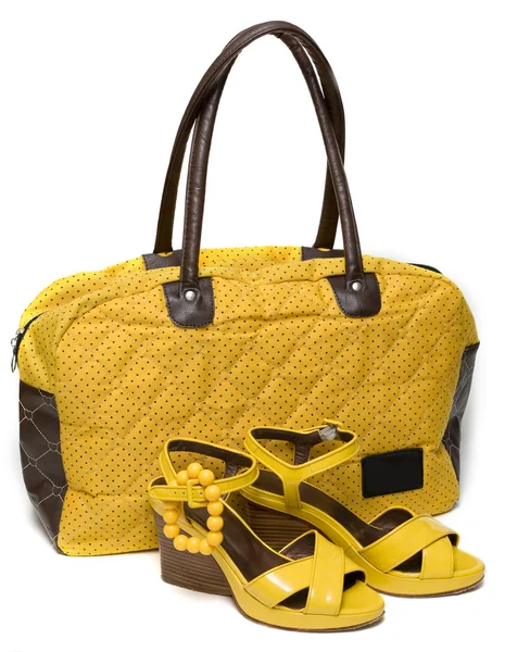 Bolso señora amarillo y sandalias amarillas — Foto de Stock