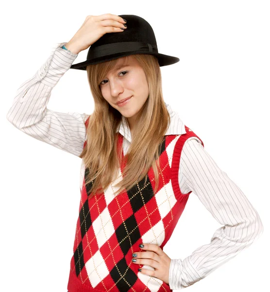 A szép lány a kalapban — Stock Fotó