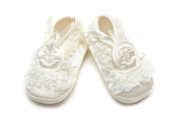 Paar baby satijn slippers — Stockfoto