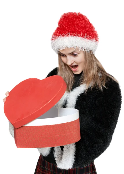 Menina com caixa vermelha de presente — Fotografia de Stock