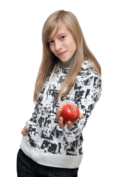 苹果在手中的女孩 — 图库照片