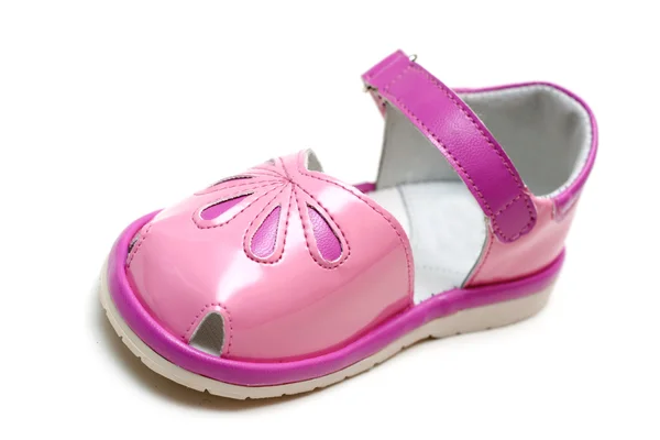 Růžové kožené dětské sandály — Stock fotografie