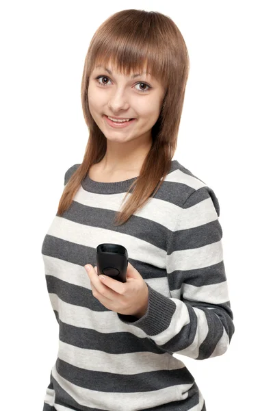 Krásná dívka s telefonem v ruce — Stock fotografie