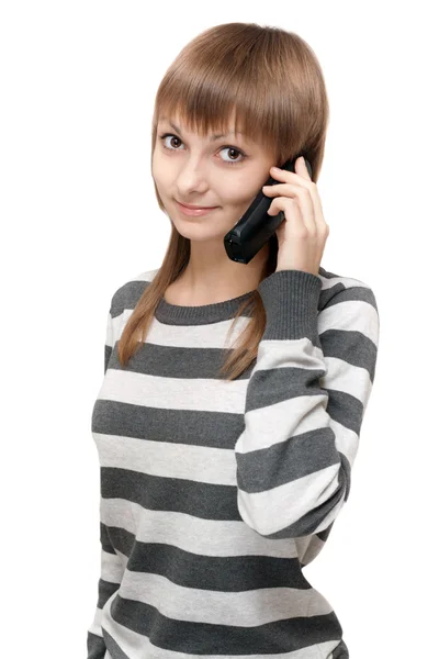 Girl with telephone in hand — Stock Photo, Image